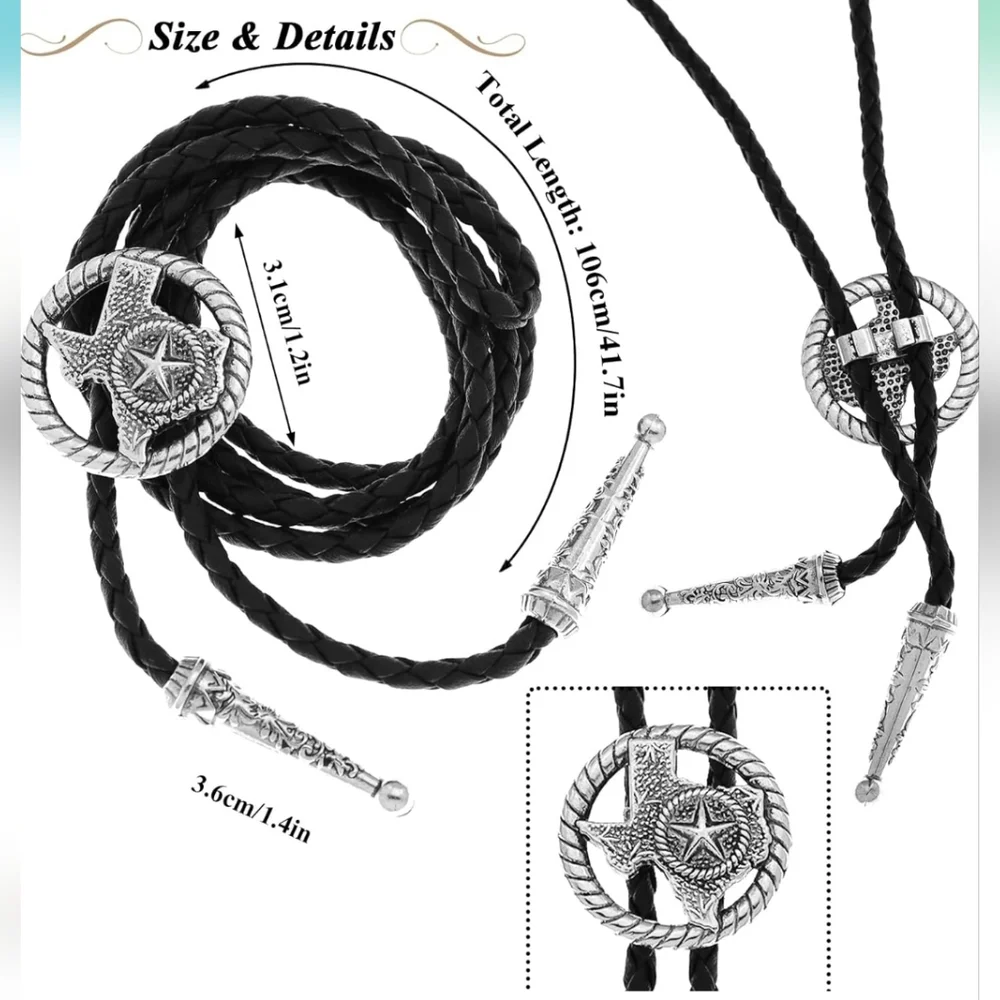 New Texas Star Silver Western Cowboy Cowgirl Rodeo bolo tie